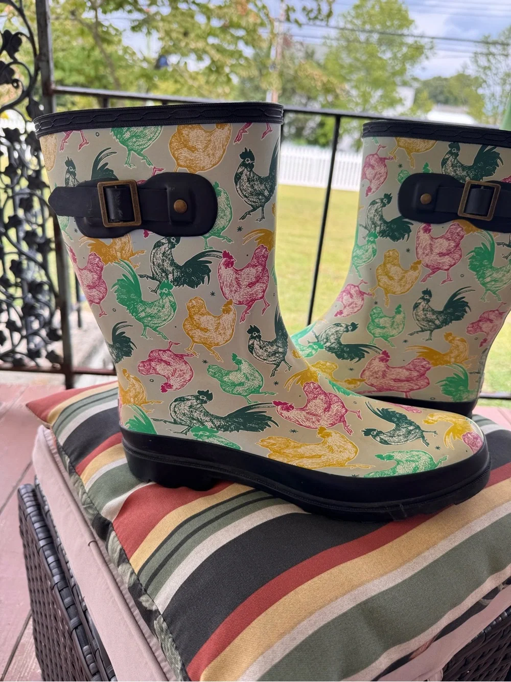 Blue Mountain Women's Olive Green Rain/Garden/Coop Chicken Rooster Boots